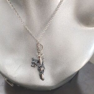 TARAMANDA Long Length Silver Chain Link Dragon Sword Pendant Necklace NWT